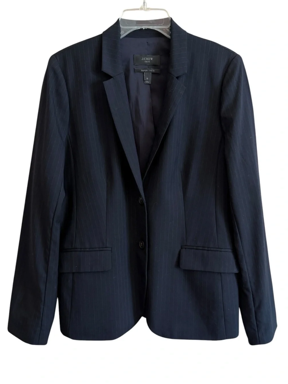J.Crew 1035 Super 120s Wool Blazer Pinstripe Black 12